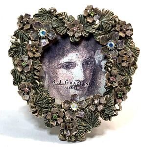 RJ Graziano Jeweled Picture Frame Ornate Floral Rhinestone Silver Gem Vintage